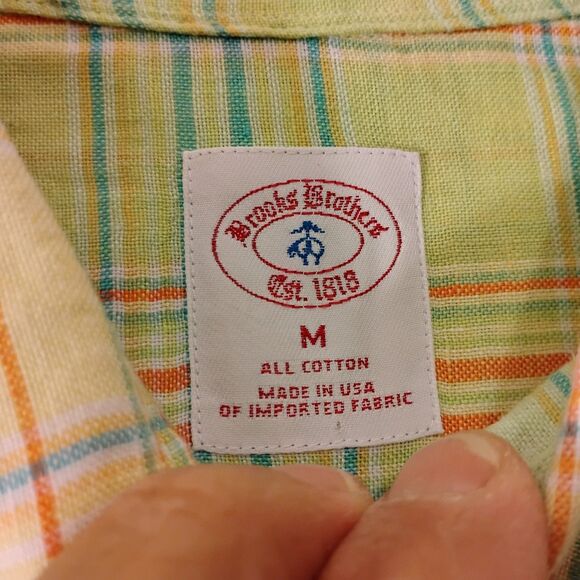 Brooks Brothers Vintage shirt mens M Medium green plaid pastel made in USA long - Picture 6 of 7